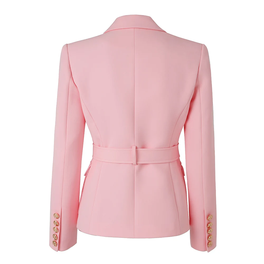 Amazing Design Workwear Office Lady Luxury OL Quality Pockets Blazer With Belt Baby Pink Formal Jacket For Women 2