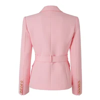 Amazing Design Workwear Office Lady Luxury OL Quality Pockets Blazer With Belt Baby Pink Formal Jacket For Women 2
