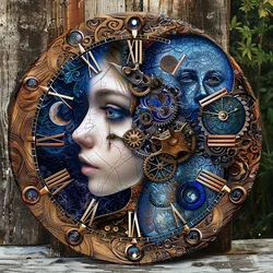 Vintage - Style Steampunk Gear Clock Aluminum Sign - Round Metal Door Hanger & Wall Decor - 30x30cm 11.8x11.8in (TTX1220)