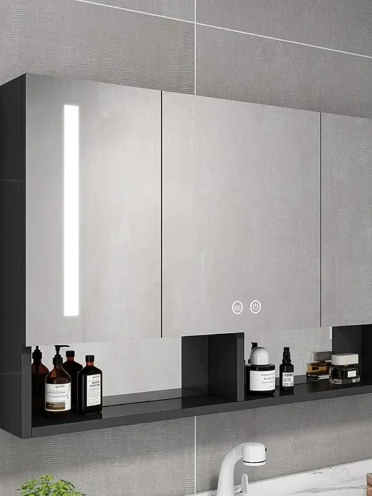 Modern Smart Bathroom Mirror Cabinet Aluminum Fog Removal with Light Storage Mirror Cabinet Wall-mounted Home Furniture FYBC