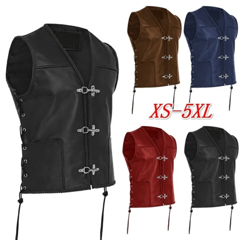 Veste sans manches en fausse fourrure vintage pour hommes - Veston matelassé à col V et tressage latéral grande taille