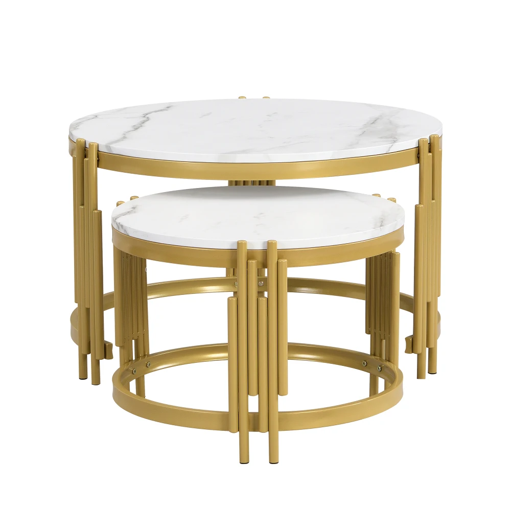 Modulares Couchtisch-Set, Marmoroptik, goldenes Metallgestell, runde Tische in zwei Größen, Sofatisch, geeignet für Wohnzimmer und Zuhause – Detail 24