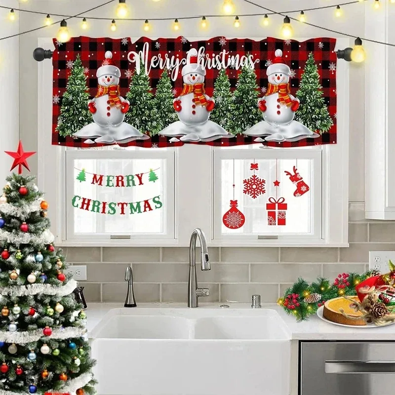 Christmas Decoration Buffalo Plaid Short Curtain Farmhouse Plaid Kitchen Small Curtain, Bufaro Plaid Half-Window Cafe Curtain 4
