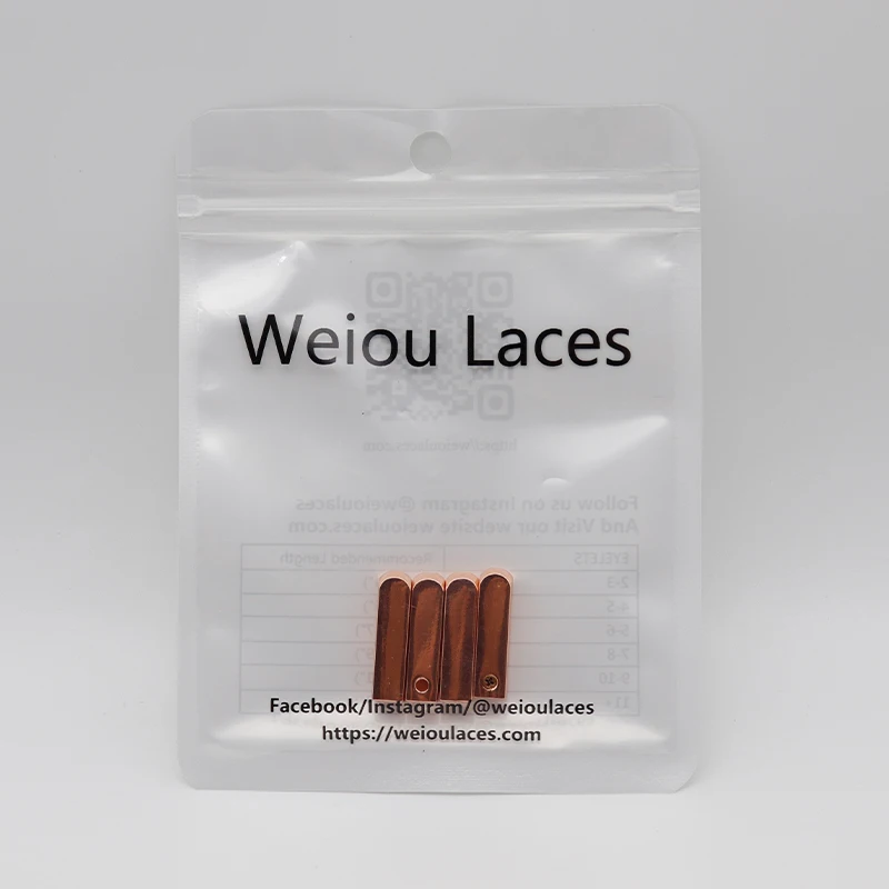 Weiou 100Pcs/25sets Fashion Shoelace Aglet 6.2*6.2*25mm Shoe Laces Mirror Gold Metal Tips Heads DIY Replacement With Screwdriver