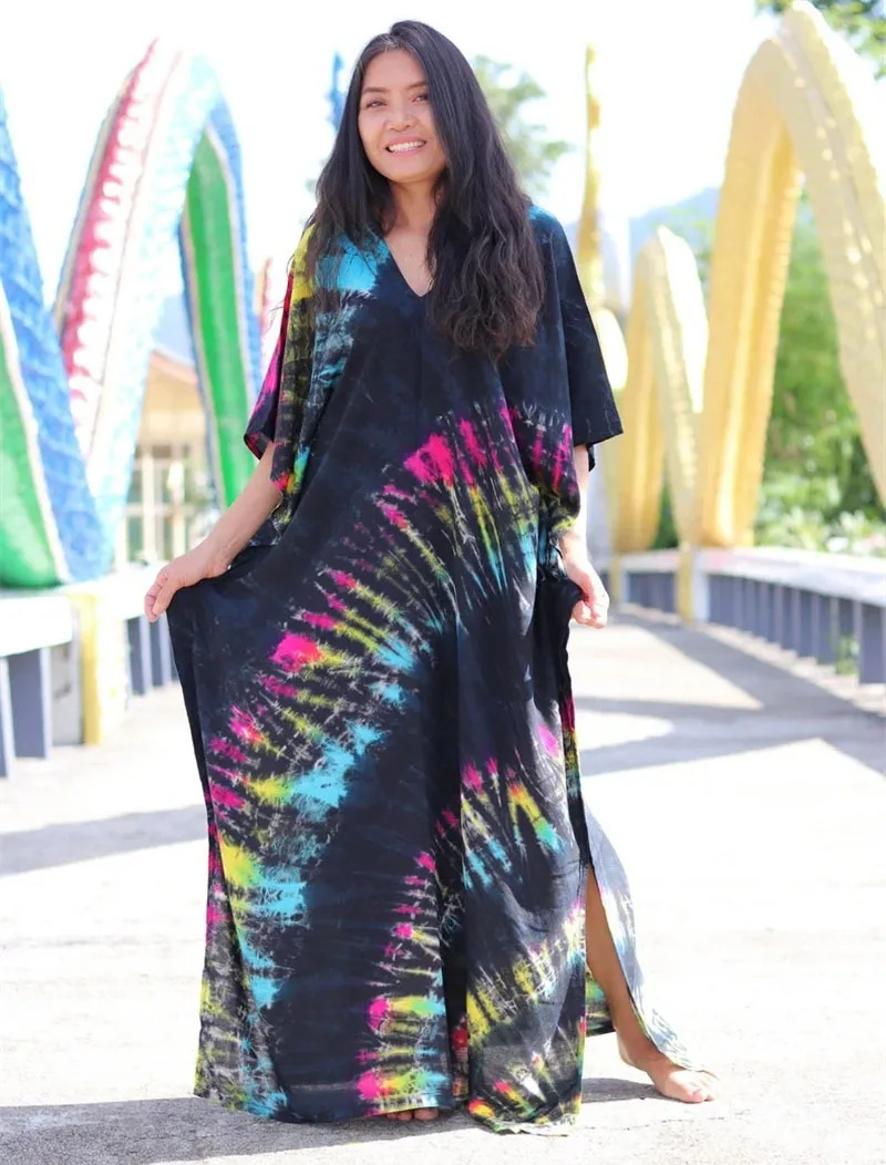 Fashion Casual Striped Print Long Dresses Women Bohemian V-neck Bat Sleeve Loose Slit Beach Dress Summer New Beachwear Vestidos 58 Fashion Casual Striped Print Long Dresses Women Bohemian V-neck Bat Sleeve Loose Slit Beach Dress Summer New Beachwear Vestidos