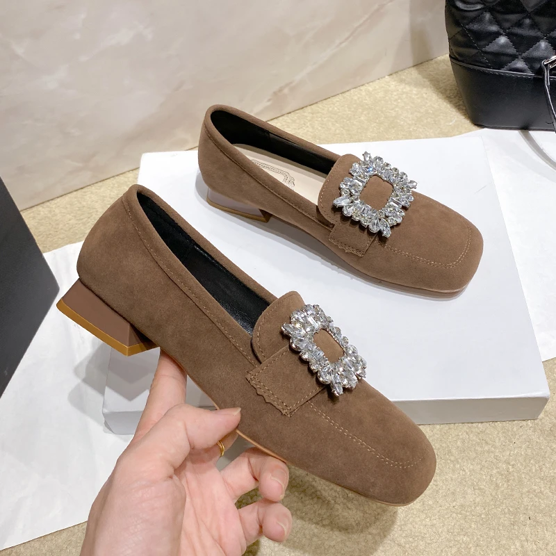 New Satin Cloth Flats Shoes Woman Basic Sequined Rhinestones Crystal Diamond Buckle Flats Fashion Bridal Shoe Work Women Shoes
