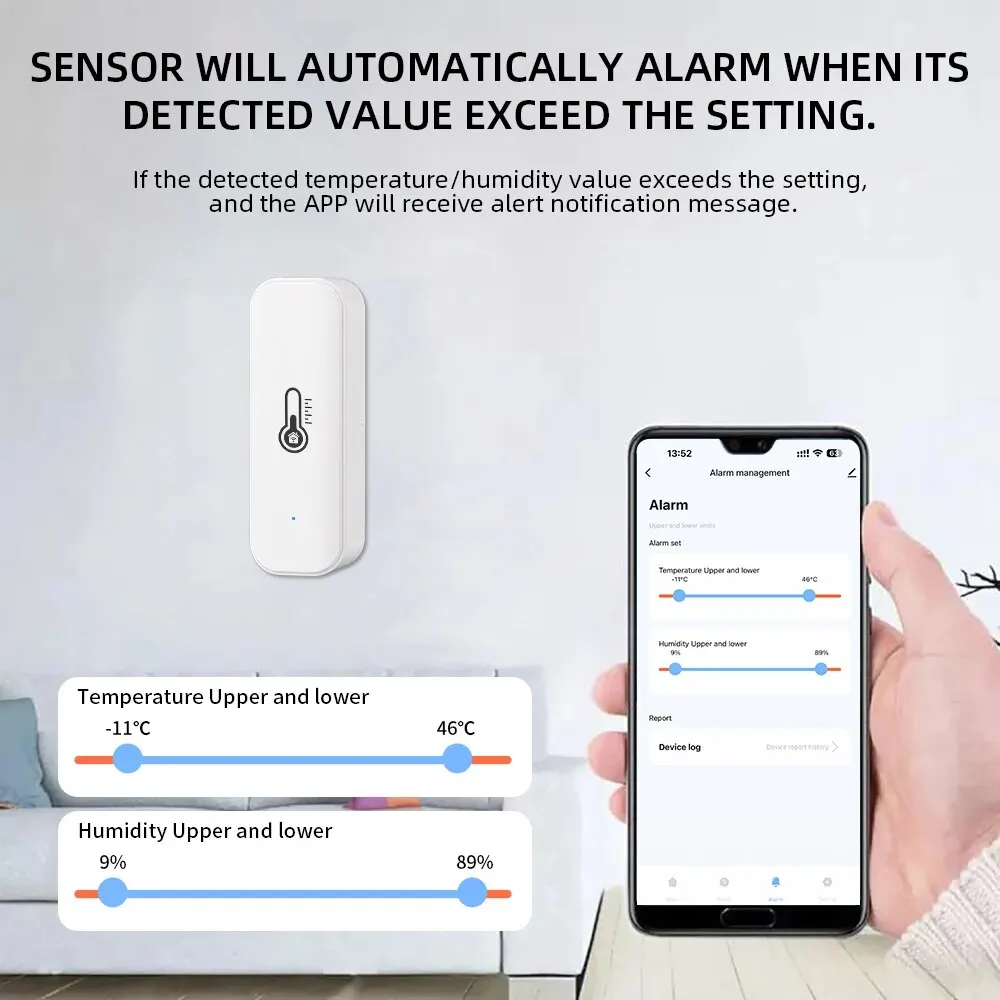 S07666f2e79b0431797830b621ad6d0e6l Tuya WiFi Temperature and Humidity Sensor Indoor Humidity Sensor Battery Powered APP Monitoring For Alexa Google Home Voice Mallzona