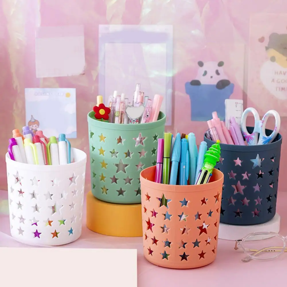 Pen Holder Simple Cute Hollow Stars Pen Stationaries Container Durable