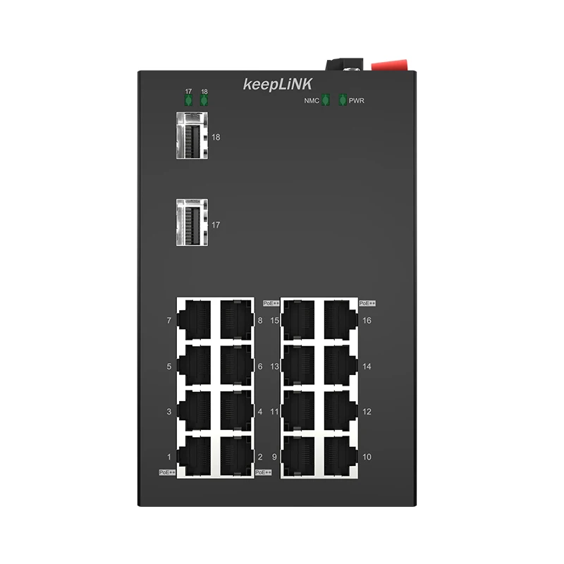 KeepLiNK 산업용 L3 관리형 PoE++ 스위치, 12xPoE+ 및 4xPoE++ 포트, 2x10G SFP+, -4075 ° C, DIN 레일