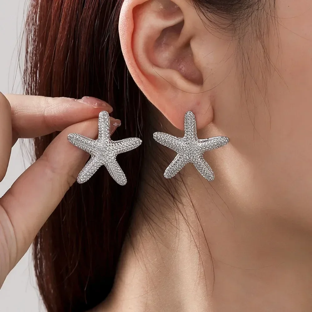 Cute Starfish Stud Earrings for Women Iron Post, No Plating, Versatile for Daily Wear and Music Festivals, All-Season Accessory