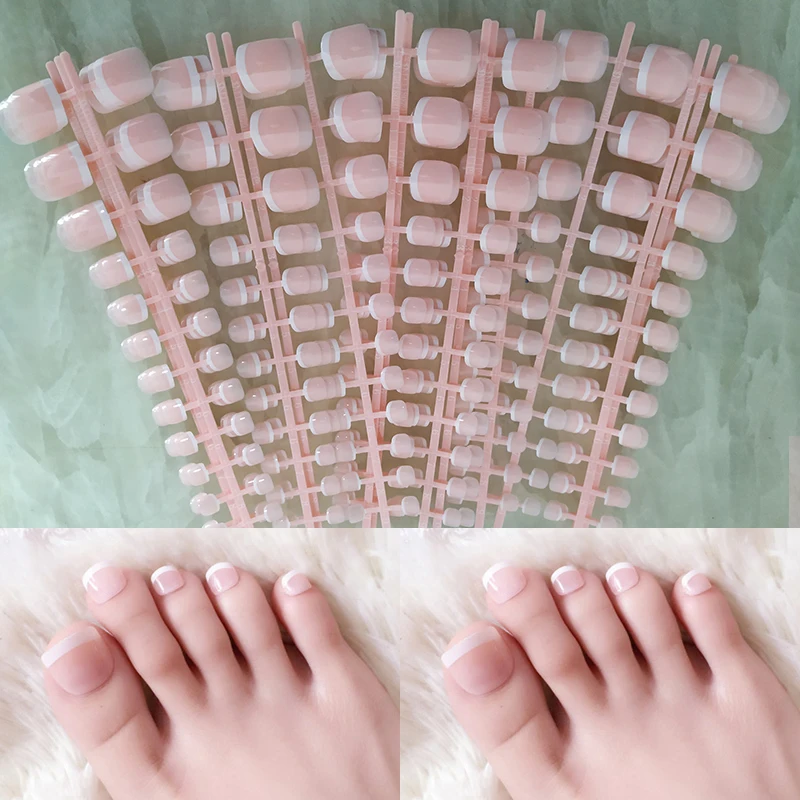 

1lot/10 kits Faux ongle False Nails Nude Pink Full Cover French Nail Tips Short Foot Fake Nails Art Manicure Salon