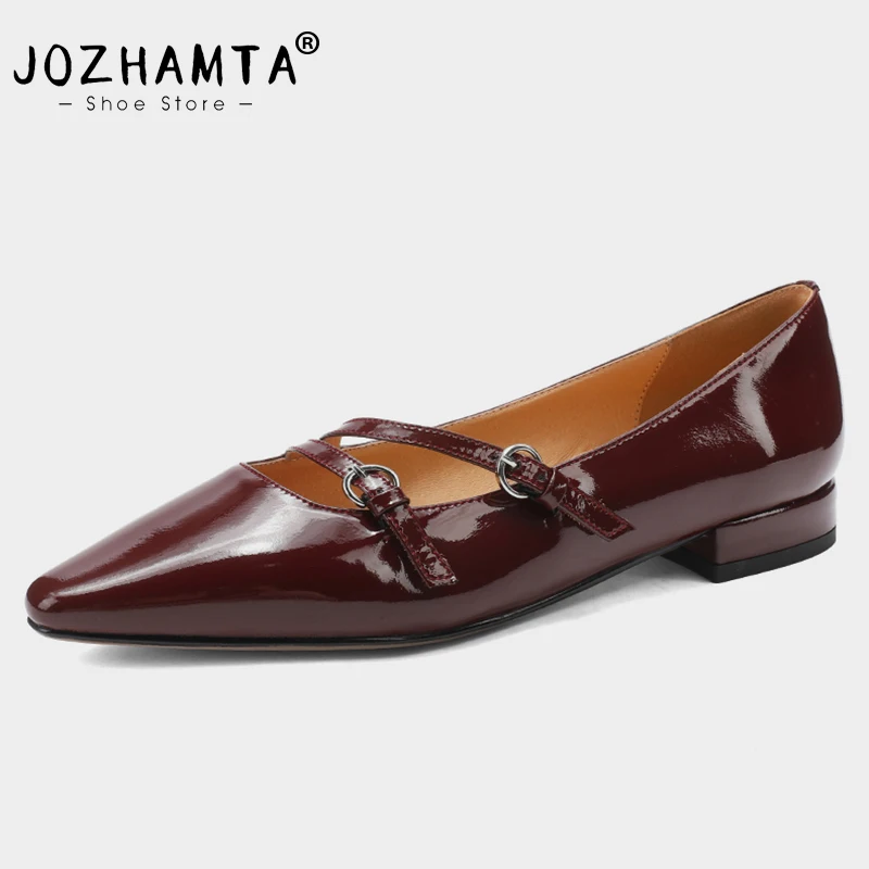 

JOZHAMTA Size 34-40 Fashion Pumps For Women Real Leather Buckle Straps Chunky Mid Heels Spring Shoes 2024 Retro Office Lady