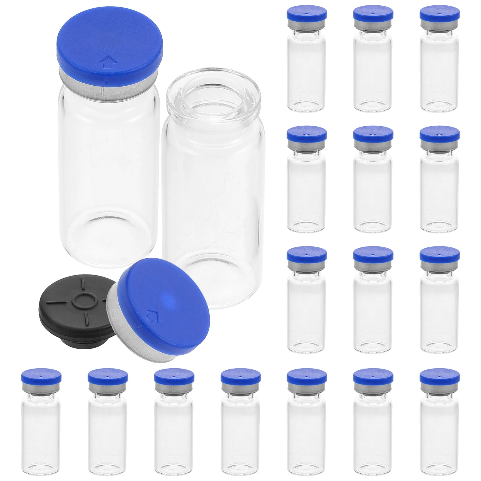 Water Mini Glass Vials Glass Reagent Bottle 20 Pack 10Ml Clear Headspace Caps Stoppers Flat Bottom Sample Lab Chemical Vial Transparent