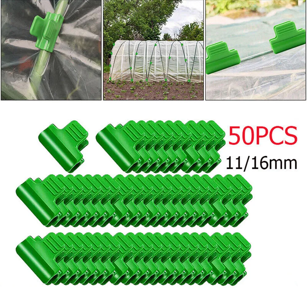 

11/16mm 50PCS Greenhouse Clamps Film Row Cover Netting Tunnel Hoop Clips For 11/16mm Plant Support Planting Tools