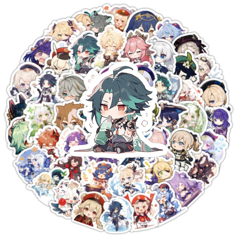 

10/30/50/100pcs Kawaii Genshin Impact Cartoon Stickers Decals Decorative Suitcase Laptop Phone Stationery Kids Game Sticker Pack