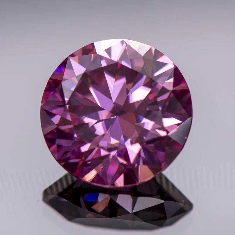 

Moissanite Loose Stone Round Cut Pink Colour Synthetic Lab Created Gemstone Passed Diamond Tester Comes with GRA Certificate