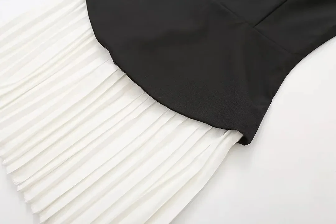 Contrast Color Folds Mini Dress For Women Slim Fit Off-Shoulder Sexy Dress Plunge Elegant Sleeveless Gown Dress Ladies