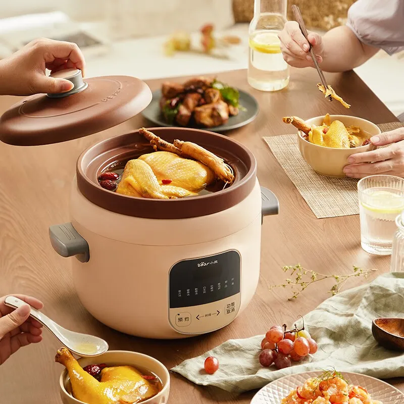 Bear 220V Slow Cooker 3L Purple Ceramic Electric Casserole Household Soup Stew Pot Health Pot Baby Supplement Pot 4