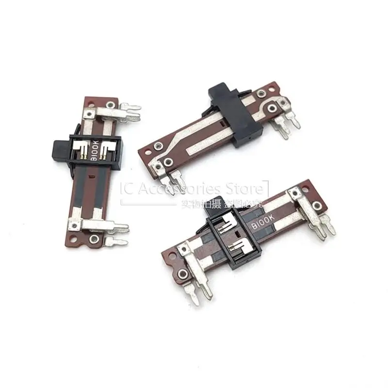 

5PCS 40MM Straight Sliding Potentiometer Mixer Slide Fader B100K Double Potentiometer 6Pin Handle Length 4MM Red A-3