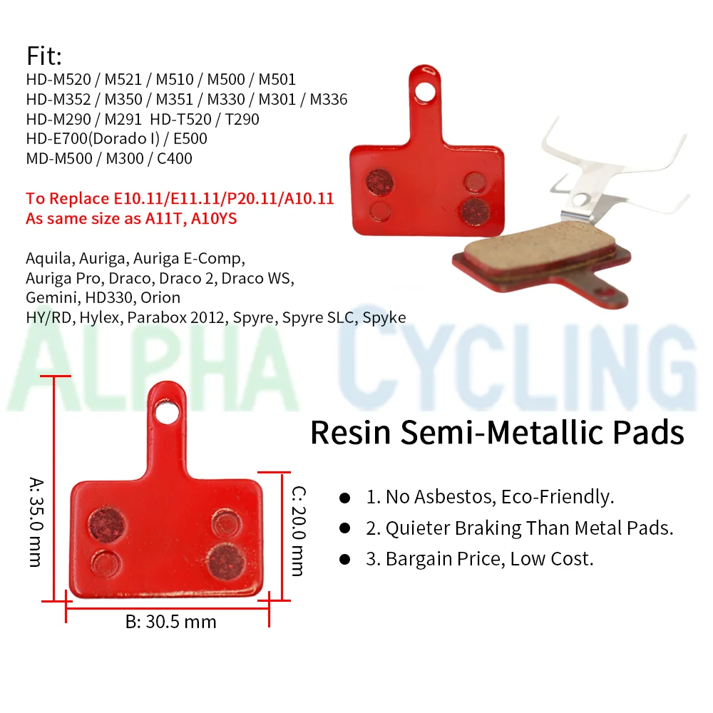 Bicycle Brake Pads For SHIMANO B01S M285 M375 M395 M486 M485 M475 M416 M446 M515 M445 M525 Caliper 4 Pairs Red-Resin