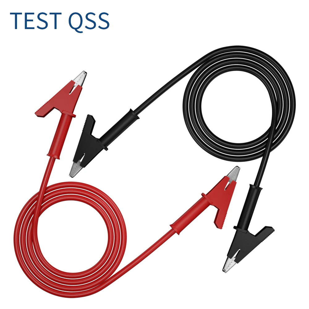 

QSS 2PCS Multimeter Test Leads Dual Alligator Clips Crocodile Wire Cable with Insulators Clips Red Black 1M Q.70036+Z