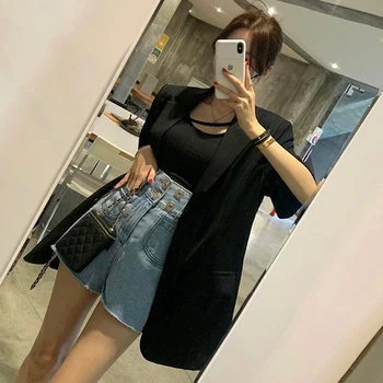 세련된 트위드 스타일 우아한 여성 자켓 사이드 슬릿 디자인 감성 여름용 짧은 소매 탑