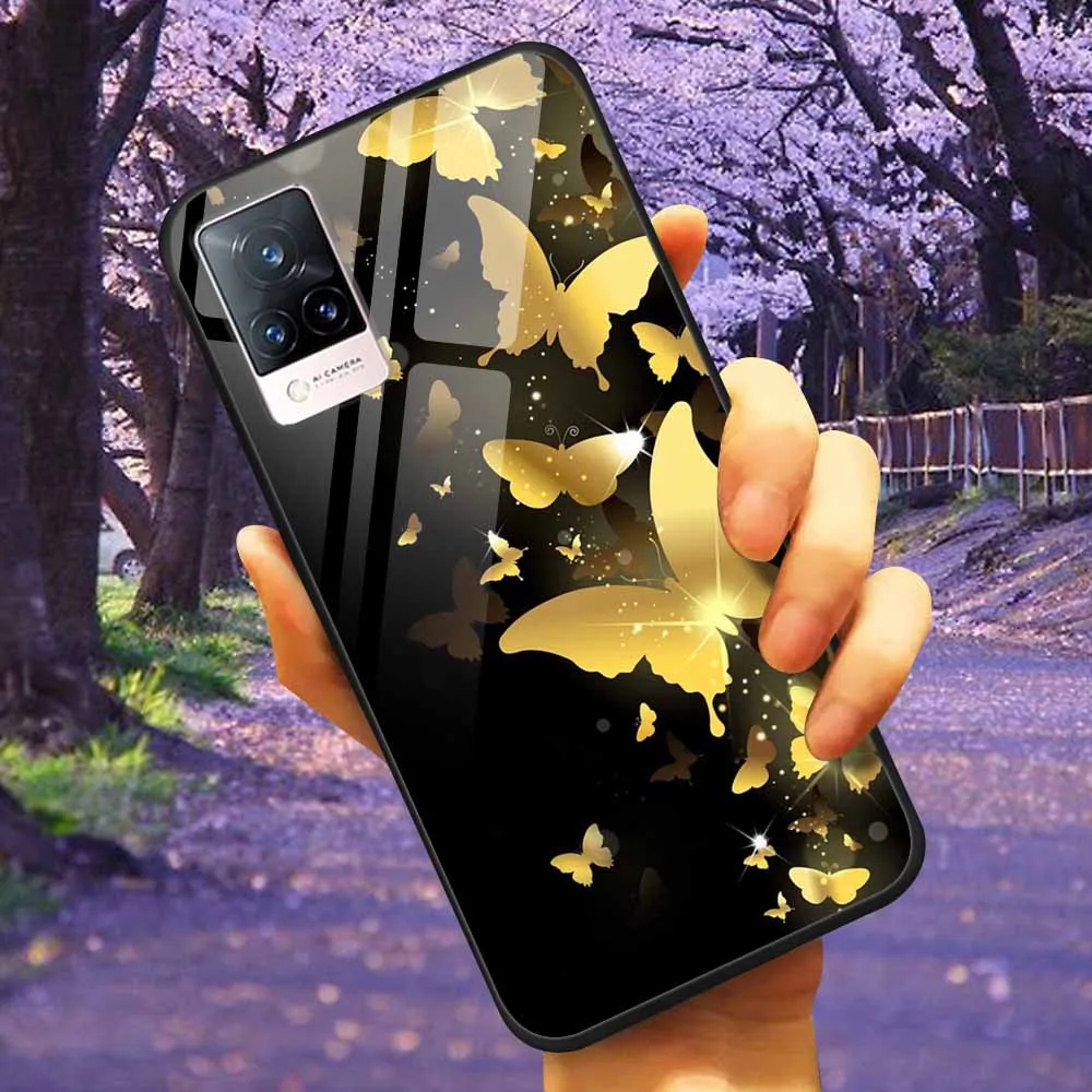 Luxury Protective Soft Bumper Hard Back Phone Case with Tempered Glass