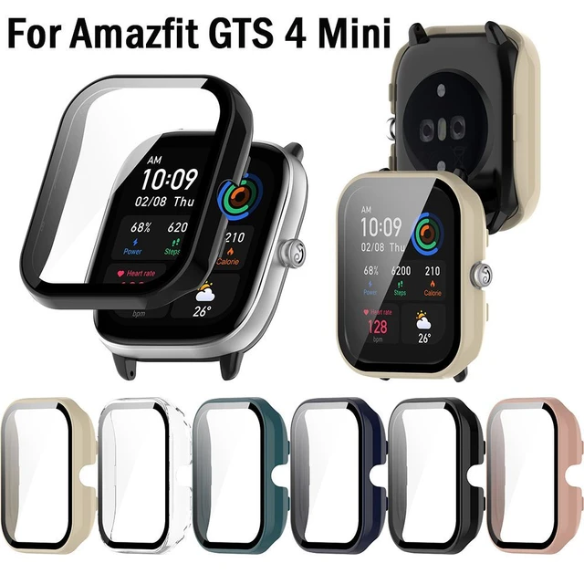 Protective Case Compatible for Amazfit GTS 4 Mini Screen Protector,  All-Around Case Tempered Glass Bumper Full Cover Coverage Cases for Amazfit  GTS4