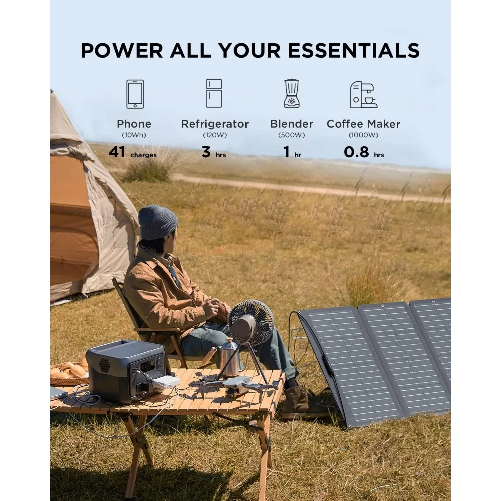 LiFePO4 Portable Power Station, 160W Solar Panels, An Output Power of Up to 1000W Using A Solar Generator, 512Wh Long Life 3