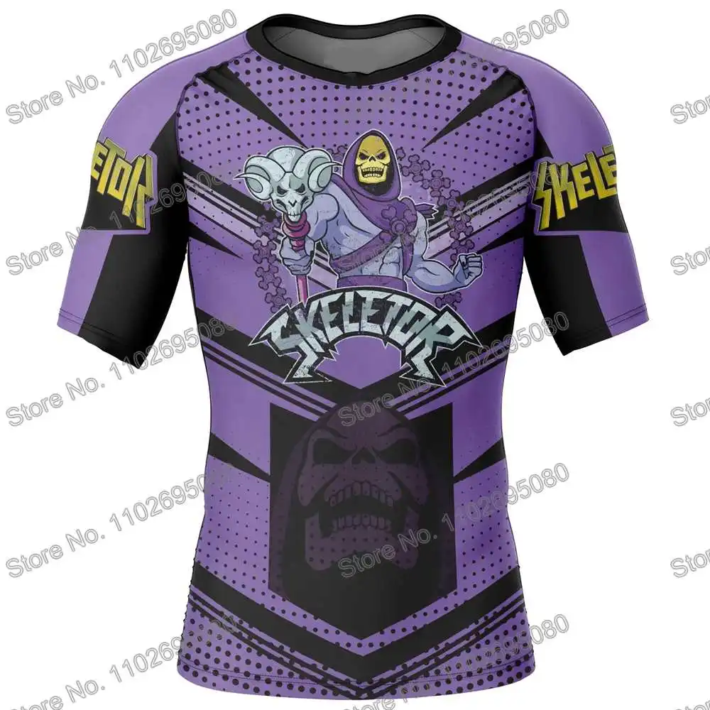Skeletor He-man Surf Clothing BJJ MMA Men Cartoon Rash Guard Diving T-Shirt Tight Swimwear Summer Beach Floatsuit Women GYM Tops