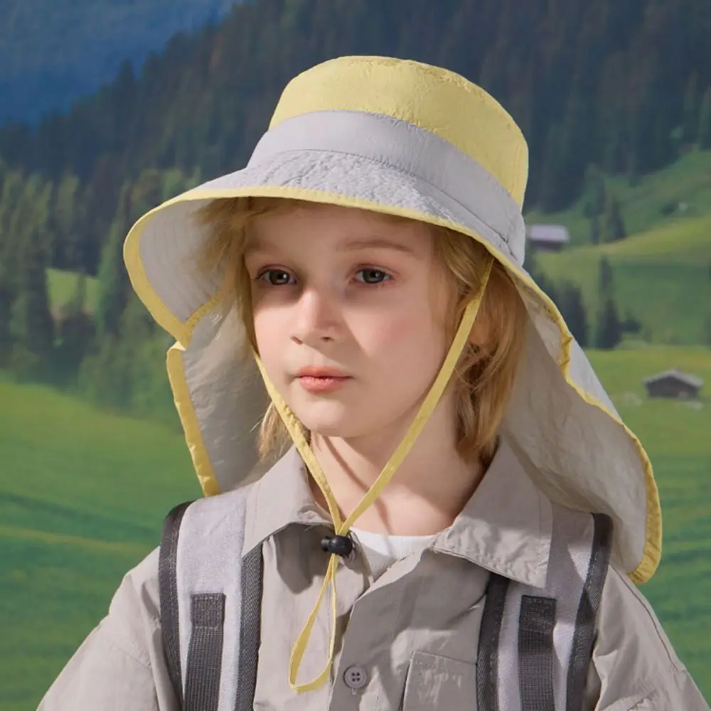 Solid color Children Shawl Sun Hat UV Protection Sun Protection Beach Cap Fisherman Hat Large Brim Sunscreen Bucket Hat Toddler