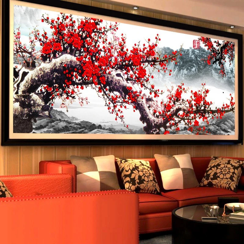 

DIY full Diamond Embroidery,Round Diamond Blessing Plum Living room decoration rhinestone beads Diamond painting