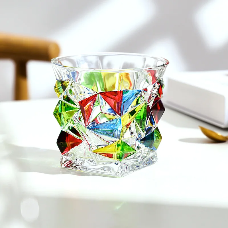 300ML Stained Crystal Glasses Unusual Glass Cups Aesthetic European Style Vintage Glassware glass water cup double wall glass cup