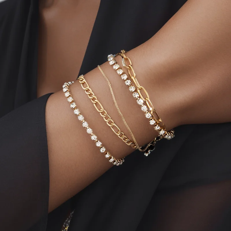 Einfache Tennis CZ Armbänder für Frauen Kupfer & Edelstahl Kurzen Kette auf Hand Seil Figaro Stapeln Kette Trendy Schmuck – Detail 1