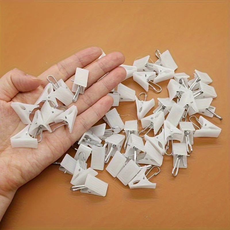 50pcs White Plastic Clips for Curtains & Underwear - Strong Grip Snap Fasteners, Bedding Accessories