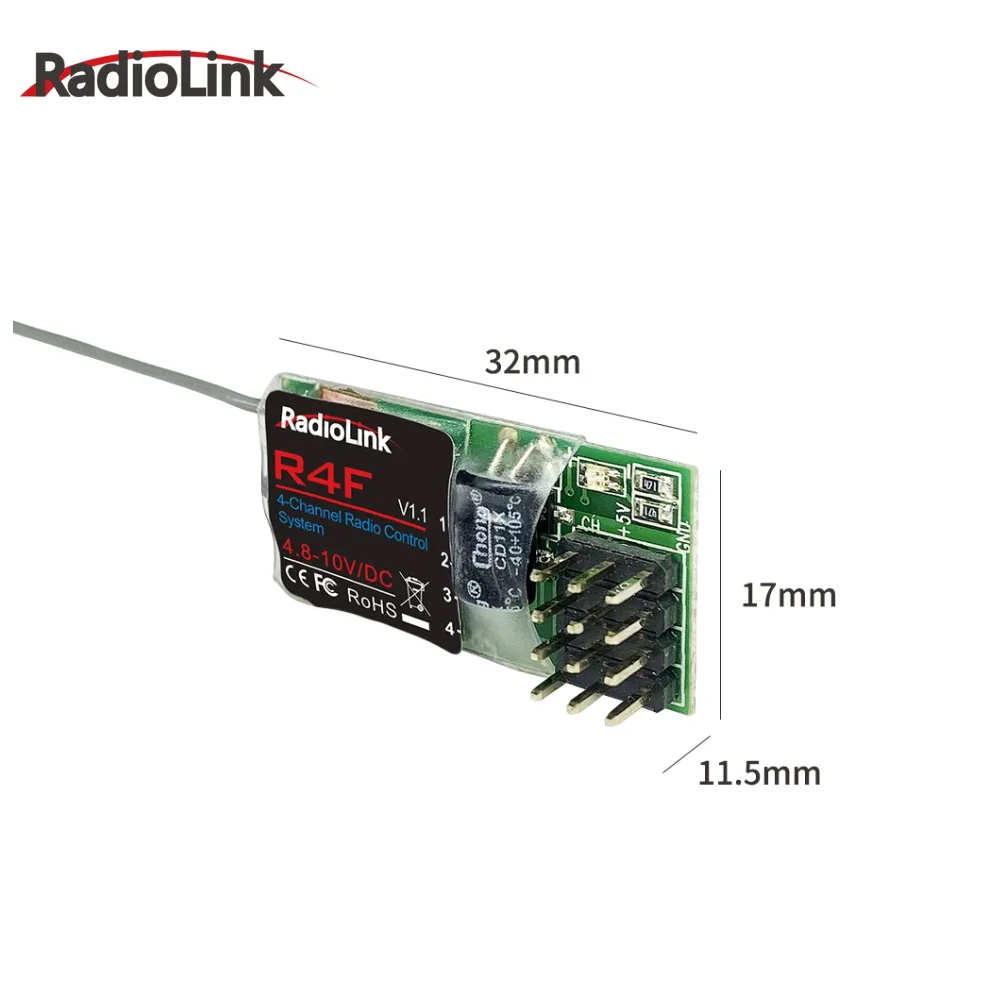 Radiolink R4F 4 Channels 2.4G Micro Receiver Mini Scale Long Range Control for Mini RC Cars Boats Suitable for RC4GS V2 RC6GS V2