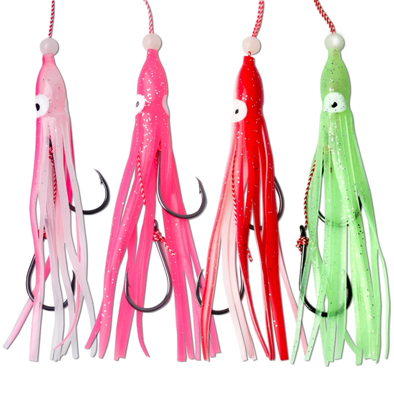 Kawa 2pcs Fishing String Hook Squid Silicone Rubber Iron Plate PVC Materail Weight6.5g/7g Length120mm Drag 30/36kg For Fish Bass