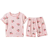 Girls Summer Pajama Set Cherry Blossom Print 4-Way Stretch Shorts & Tee Breathable Modal Blend for Bedtime and Playtime for 1-8Y 6