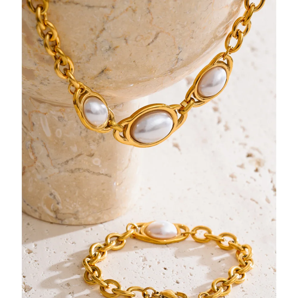 Yhpup Vintage Simulated Pearls Necklace Set 18K Golden Plated