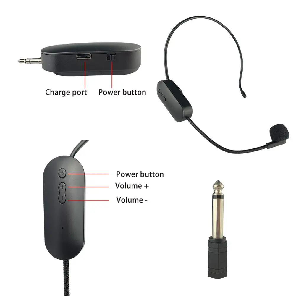 2.4G Wireless Head-mounted Lavalier Microphone Set Transmitter With Receiver for Amplifier Voice Speaker Teaching Tour Guide lavalier microphone wireless microphone headworn microphone