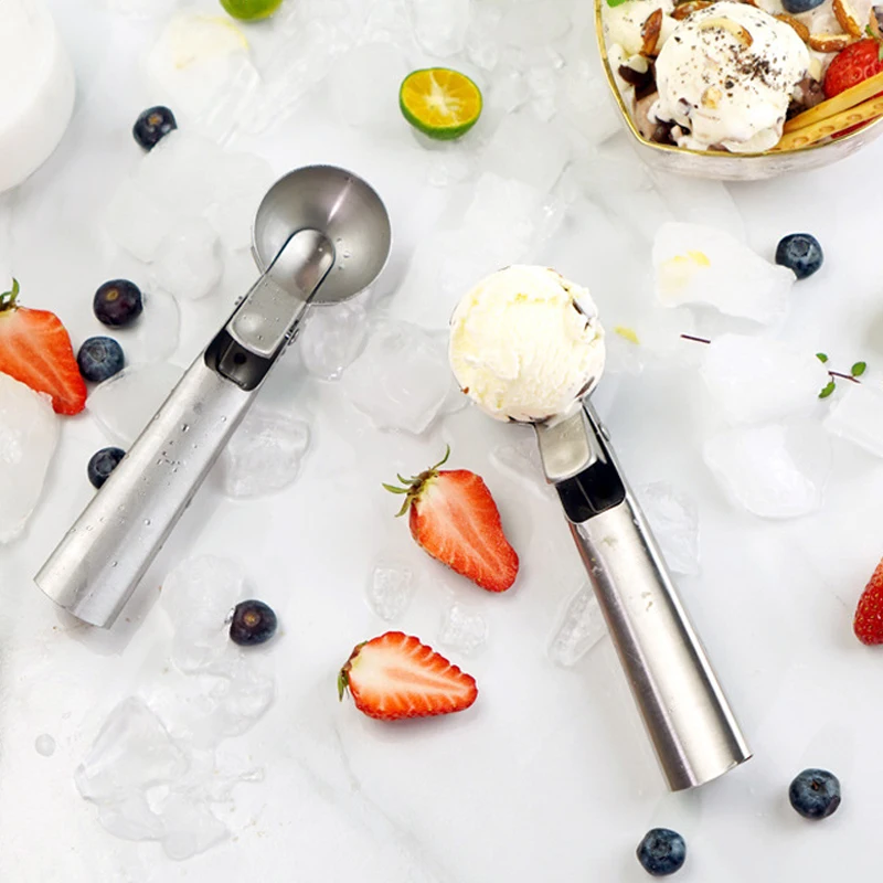 Ice Cream Scoop Stainless Steel Ice Cream Spoon Metal Kitchen Icecream Scooper Melon Fruit Baller Cookie Spoon Kitchen Gadgets
