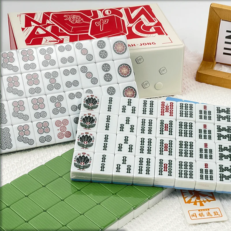 144Pcs National Standard Mahjong 34 # Hand Playing Mahjong Giapponese 3 Red Treasure Tiles In Piedi Dritto Mah-Jong Game Mj70