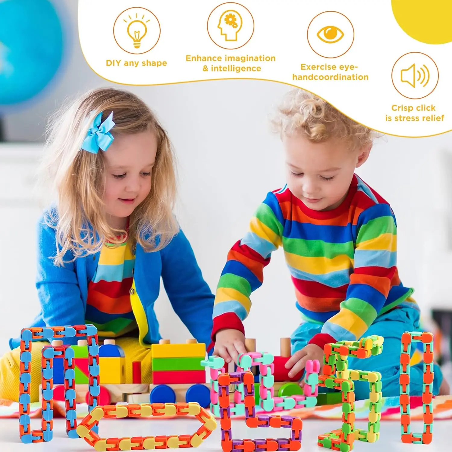 24-60Pack 24 Links of Wacky Track Fidget Toy Fidget Wacky Tracks Colorful Snake Snap Toys Track Gifts for Kids Adult Autis
