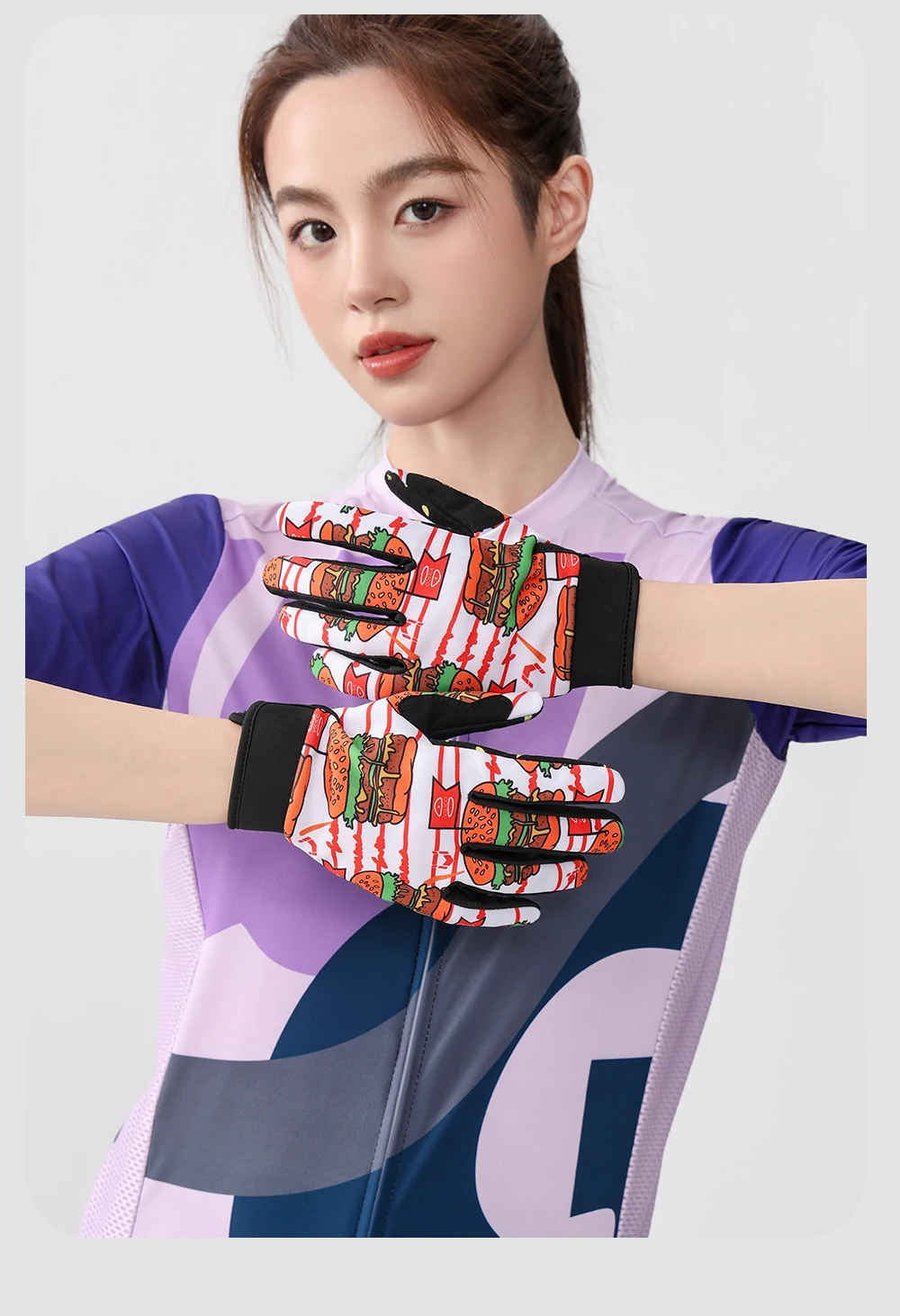 1 pair of parent-child fun graffiti burger sports cycling gloves, non slip, shock-absorbing, wear-resistant, breathable cycling