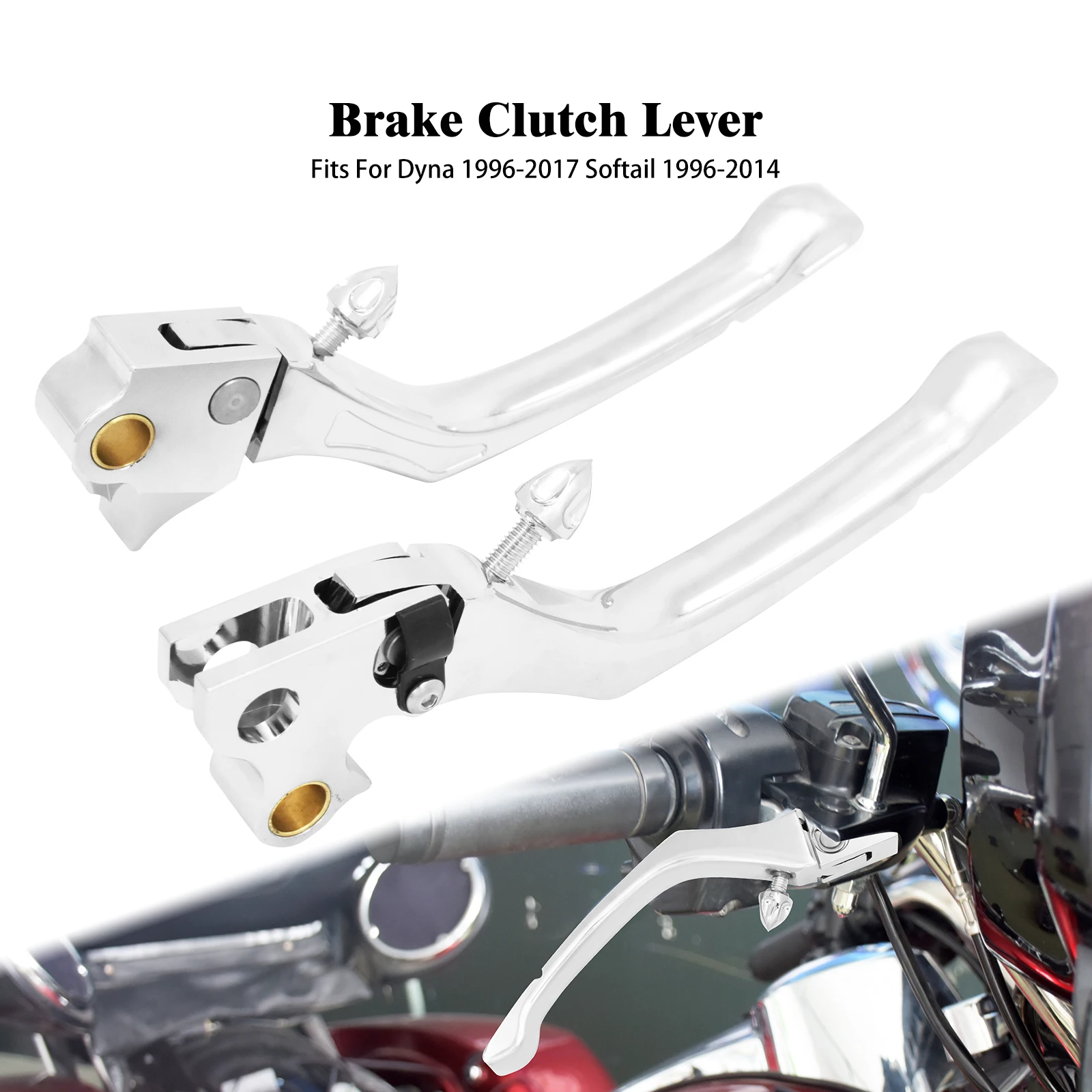 Brake & Clutch Lever Set For Harley Dyna/Touring/Road King 1996-2007 - Chrome, Aluminum - View #4