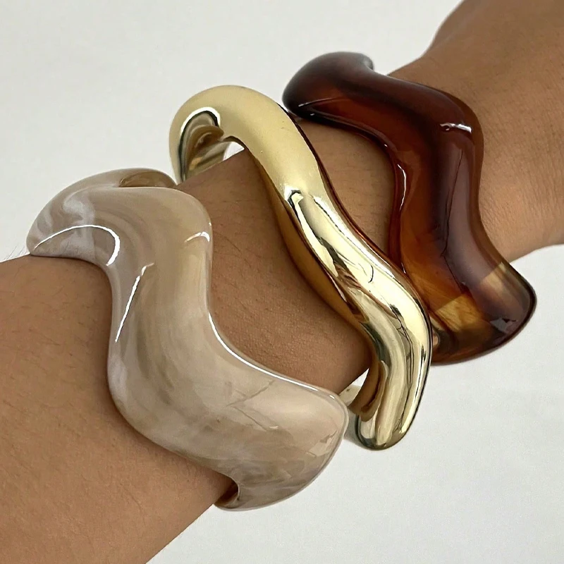 3Pcs Irregular Wavy Cuff Bangle Set Resin 