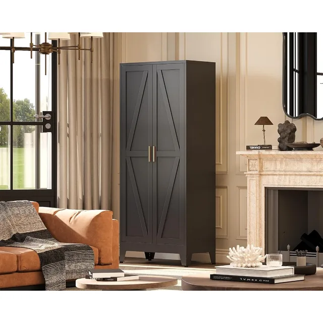 61H Black Pantry Kitchen Cabinet with Doors for Efficient Food Storage Freestanding Tall and Large Pantry Cabinet Ideal for Kit 4