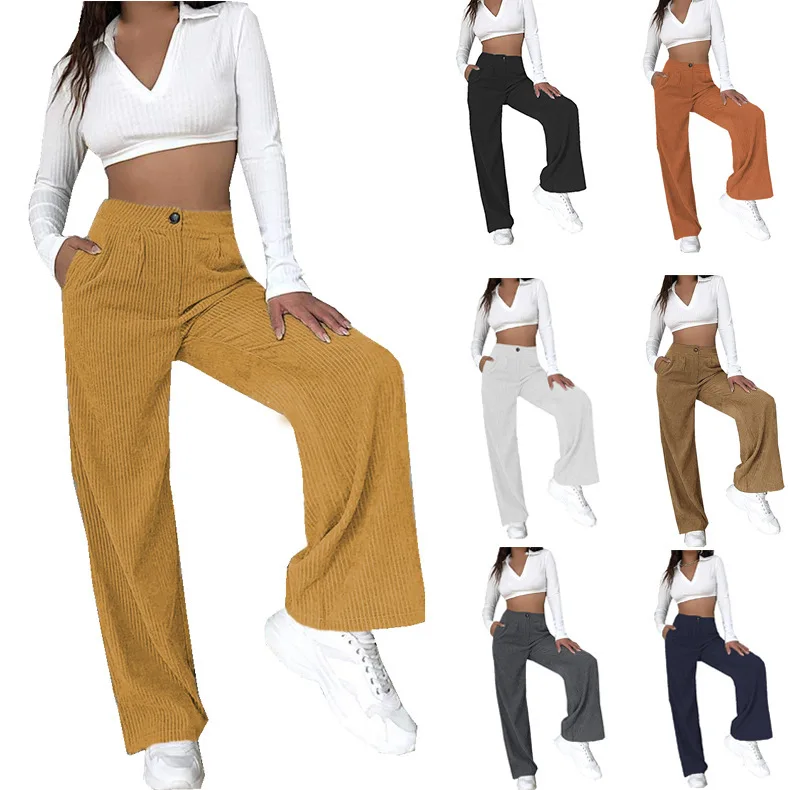 Autumn New Women's Corduroy Casual Pants Solid Color Loose High-waisted Straight Pants