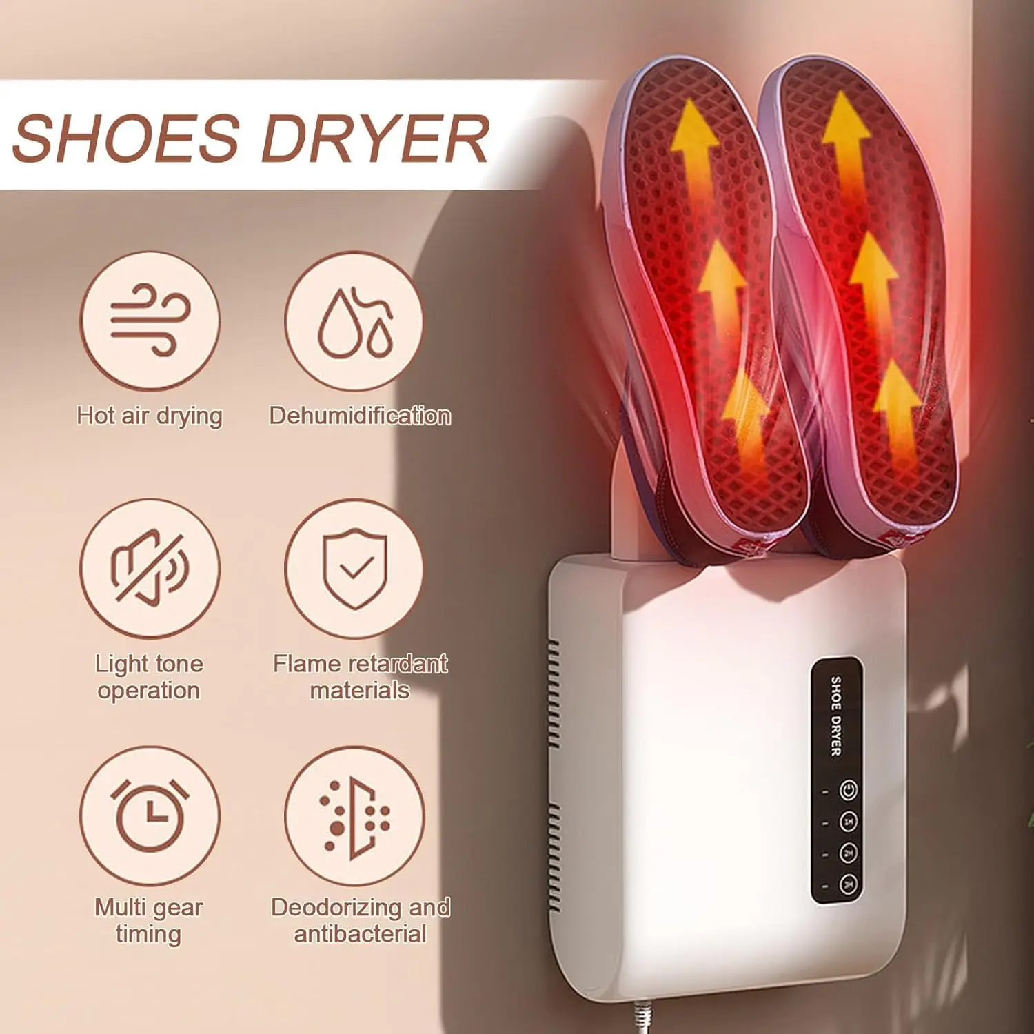 เครื่องอบรองเท้าไฟฟ้ารุ่นใหม่ ปี 2025, แบบติดผนัง, สำหรับรองเท้าสกี, อบรองเท้าที่เปียกเหงื่อและกำจัดกลิ่นไม่พึงประสงค์, ตั้งเวลาได้ 3 โหมด 1