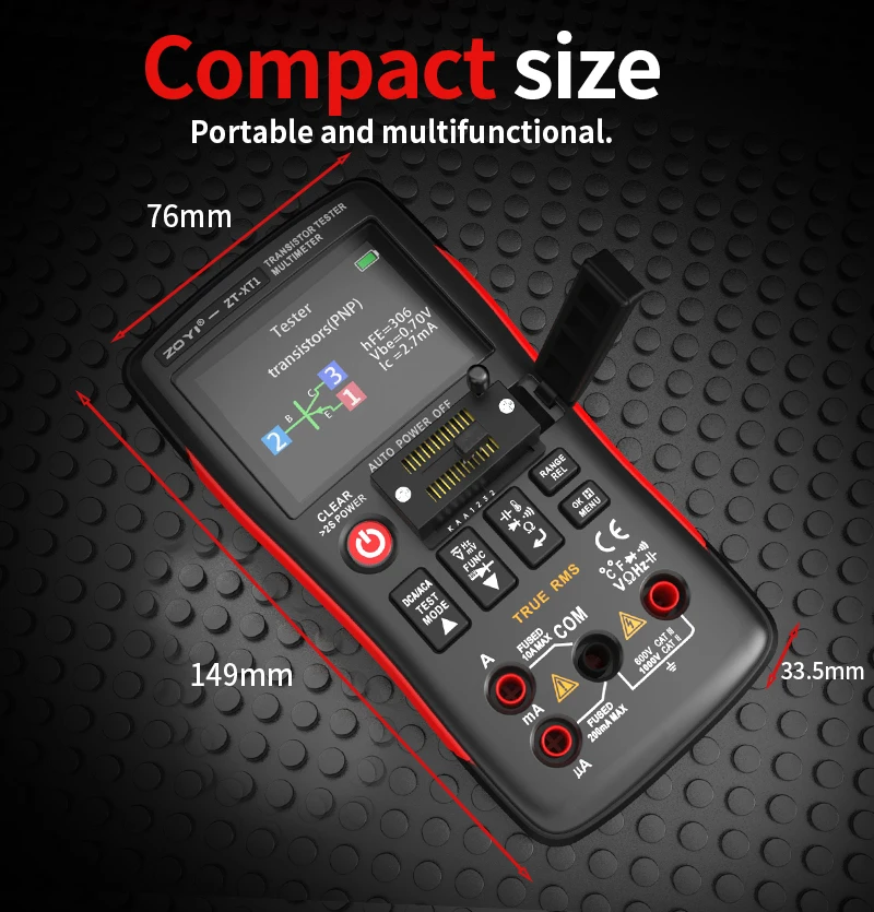 ZOYI XR1 2-in-1 다기능 멀티미터 트랜지스터 테스터 정전용량 저항 측정기